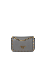 GLACE CALF STUDDED FLAP BAG