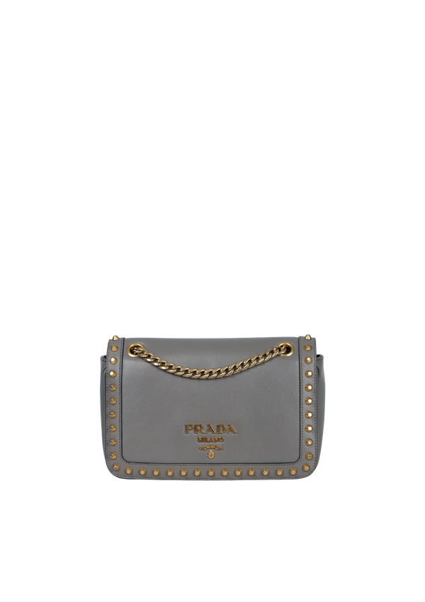GLACE CALF STUDDED FLAP BAG