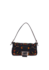 DENIM EMBROIDERED BAGUETTE BAG