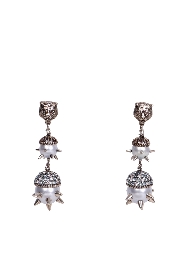 CRYSTAL PEARL SPIKE DROP EARRINGS