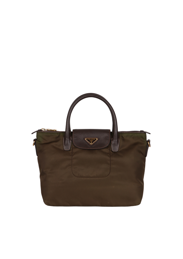TESSUTO AND SAFFIANO CONVERTIBLE FLAP TOTE