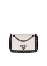 GLACE CALF STUDDED FLAP BAG