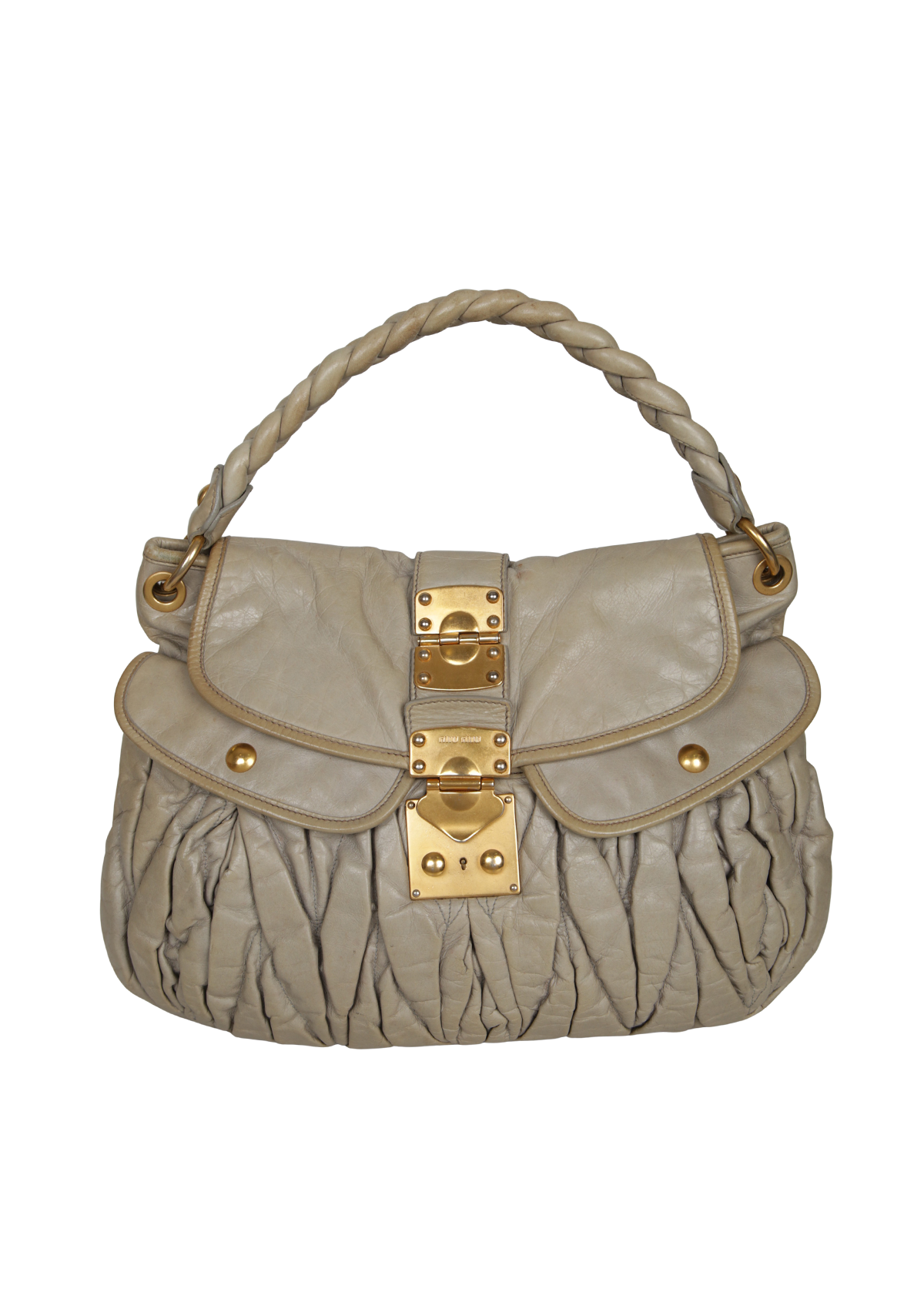 BOLSA MIU MIU COFFER SHOULDER BAG CINZA ORIGINAL – Gringa