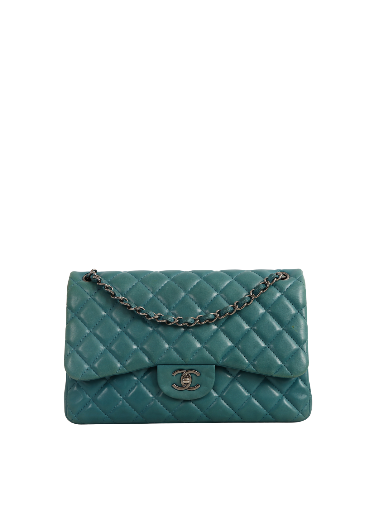 BOLSA CHANEL JUMBO CLASSIC DOUBLE FLAP LAMBSKIN VERDE ORIGINAL