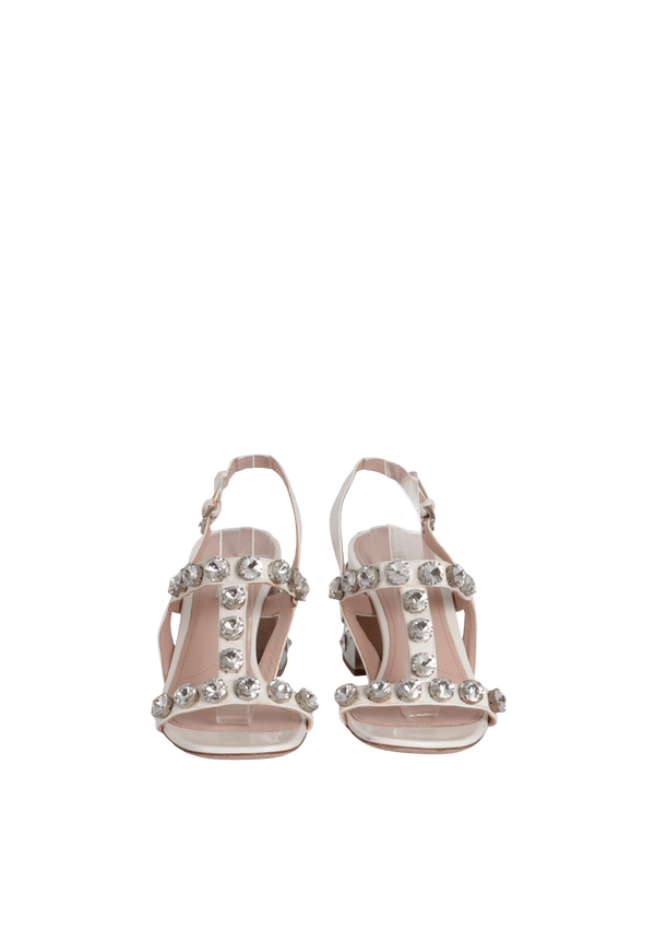 LEATHER CRYSTAL EMBELLISHMENTS SANDALS 40