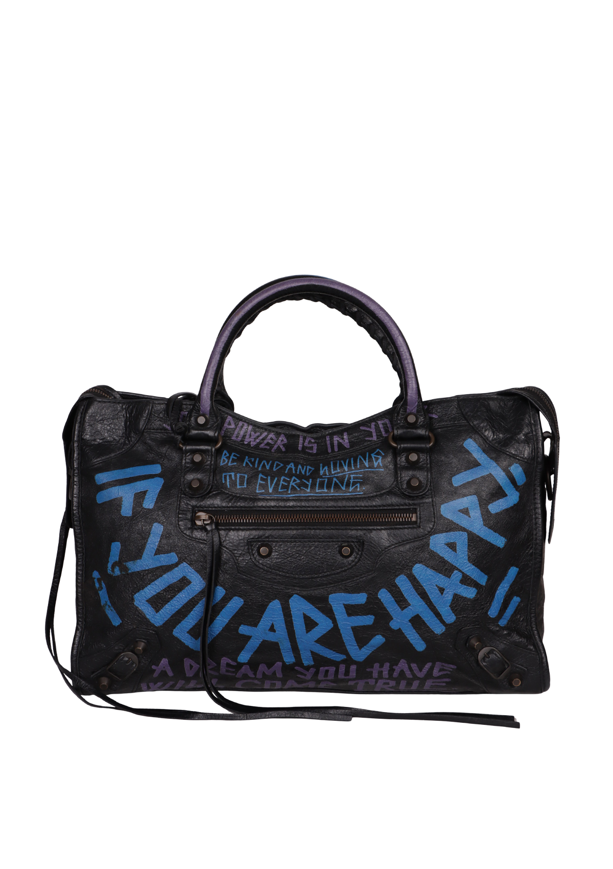 BOLSA BALENCIAGA MOTOCROSS CLASSIC GRAFFITI CITY BAG PRETO