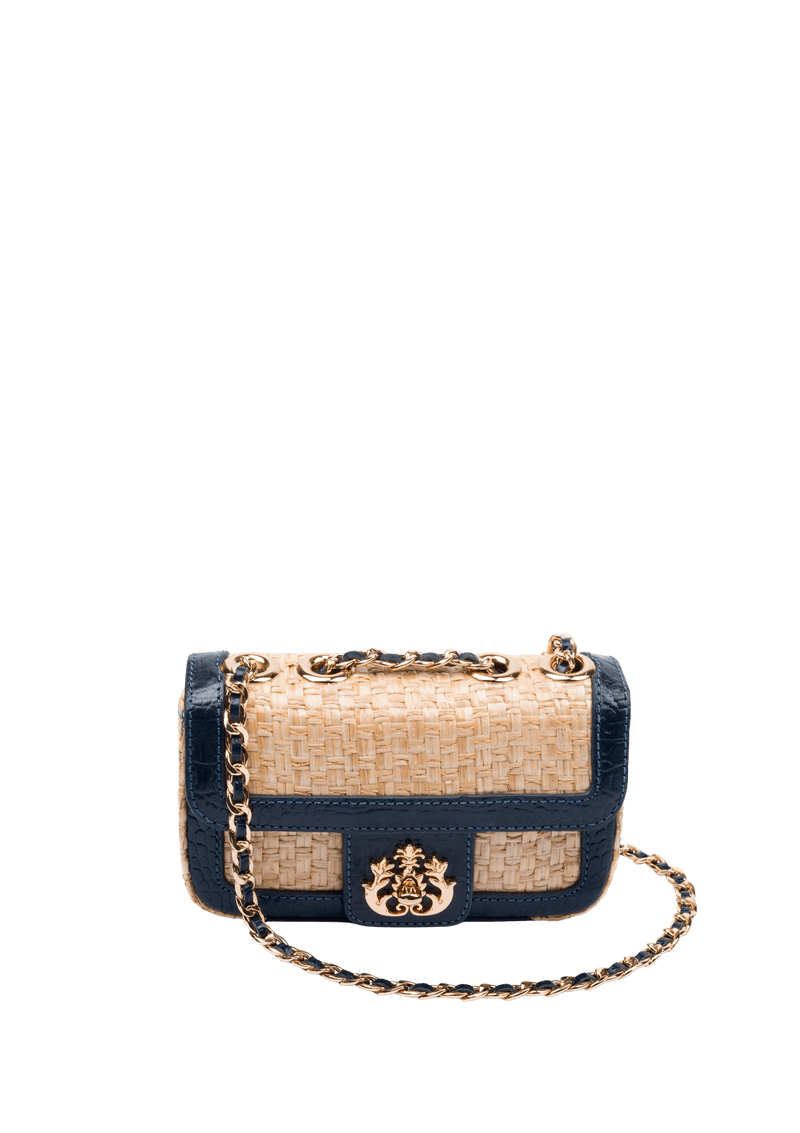 MINI BOLSA ANNE EM PALHA DAMIER NAT