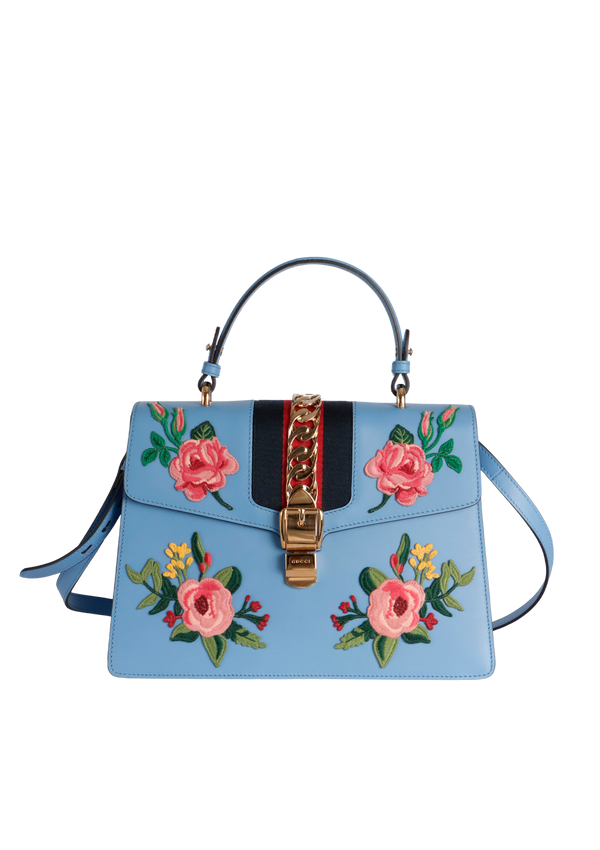 EMBROIDERED SYLVIE TOP HANDLE BAG