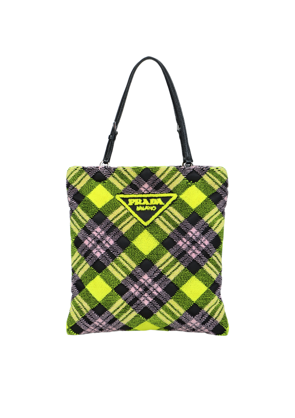 LOGO PLAQUE PLAID VELVET BAG