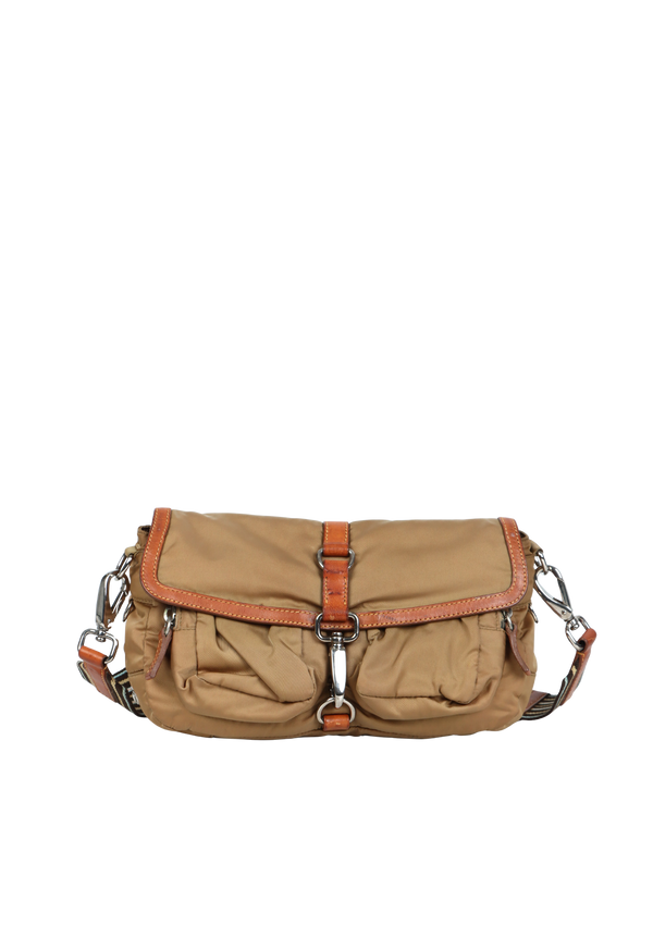 NYLON LEATHER-TRIMMED SHOULDER BAG