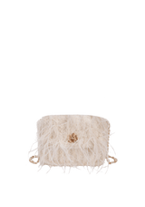 BOLSA HANDMADE CROCHÊ E PLUMAS TRANSVERSAL