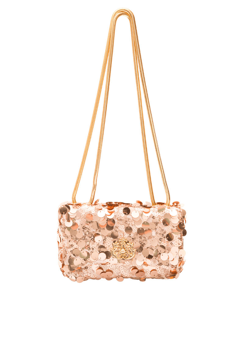 BOLSA KELLY EM PAÊTES OURO ROSA