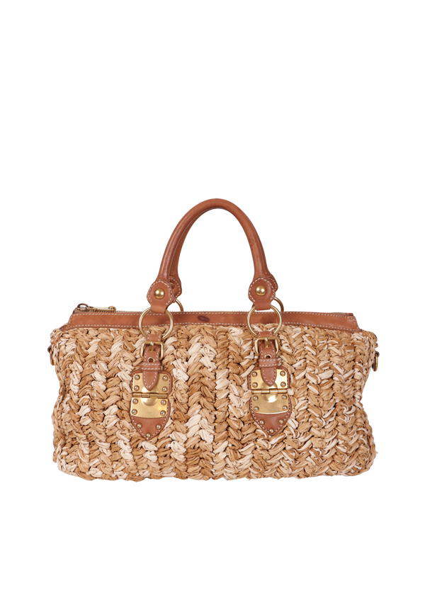RAFFIA TRIMMED SATCHEL BAG