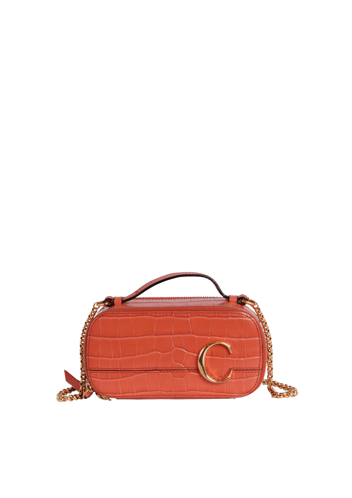 BOLSA CHLOÉ CROCODILE EMBOSSED MINI C VANITY BAG LARANJA ORIGINAL