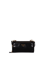 RE-NYLON AND BRUSHED LEATHER WALLET ON STRAP