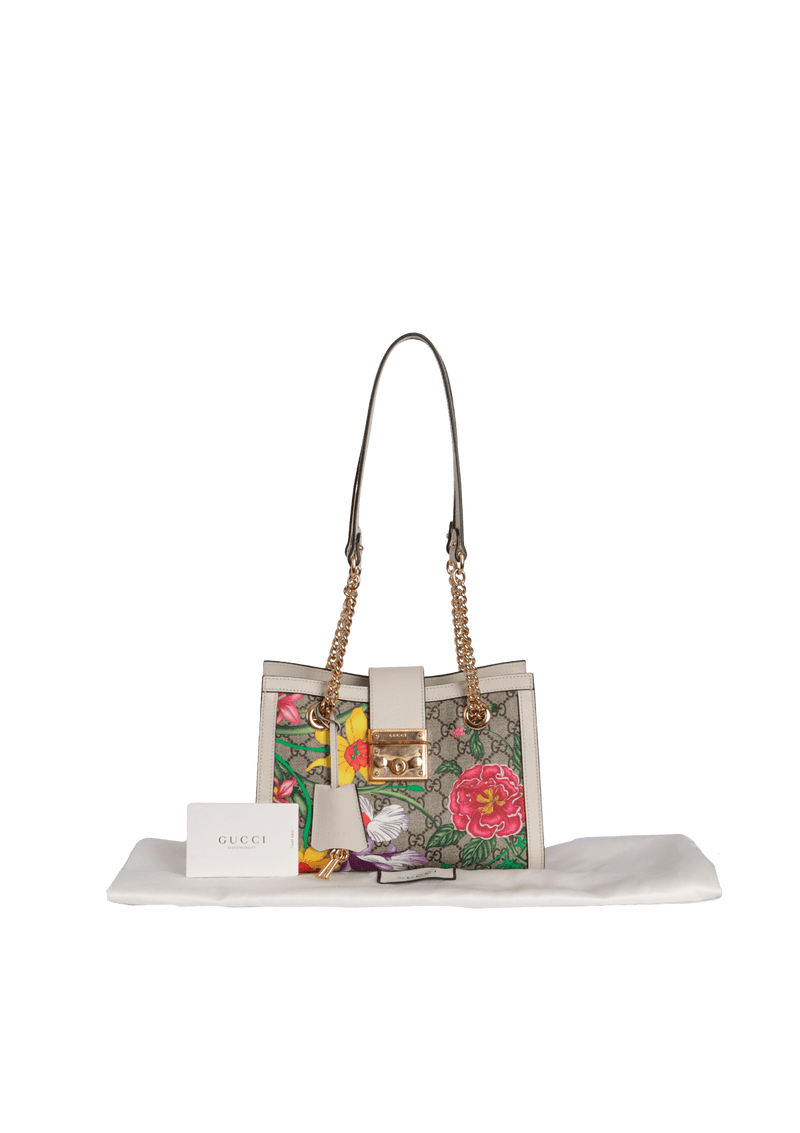 GG SUPREME SMALL PADLOCK FLORA BAG