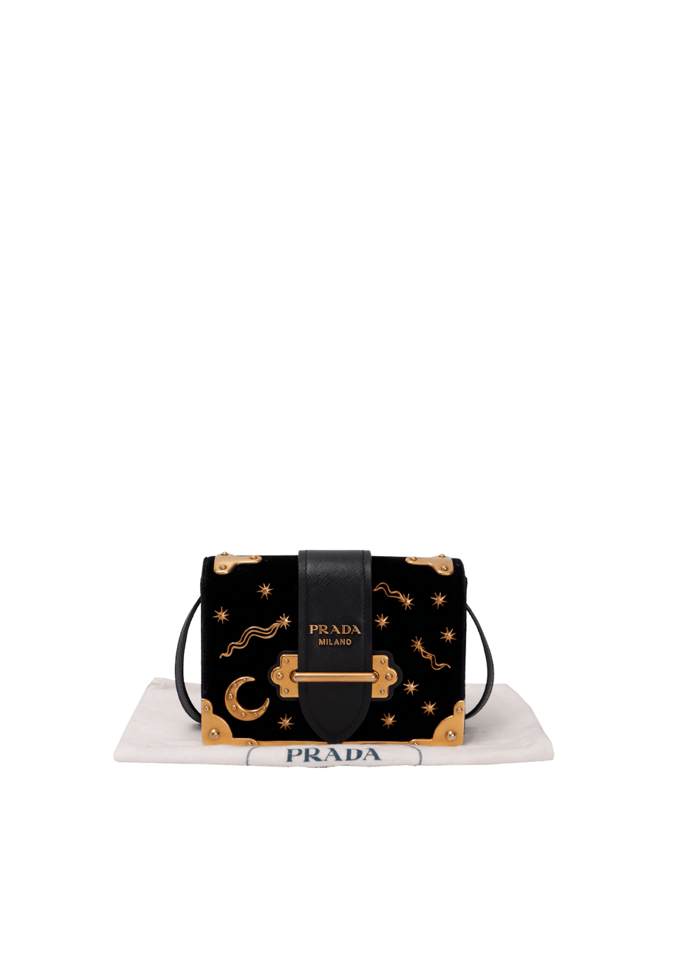 BOLSA PRADA VELVET ASTROLOGY CAHIER BAG PRETO ORIGINAL – Gringa