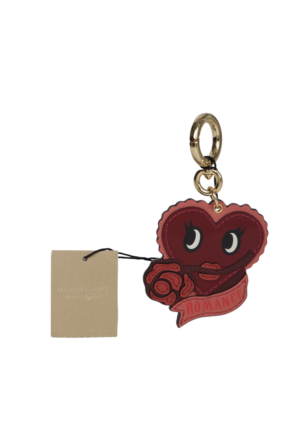 LEATHER 'ROMANCE' HEART KEYCHAIN