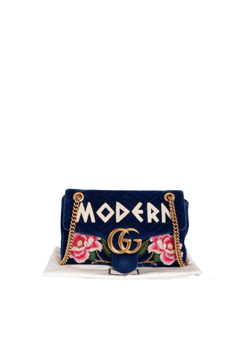 GG MARMONT EMBROIDERED VELVET MEDIUM BAG