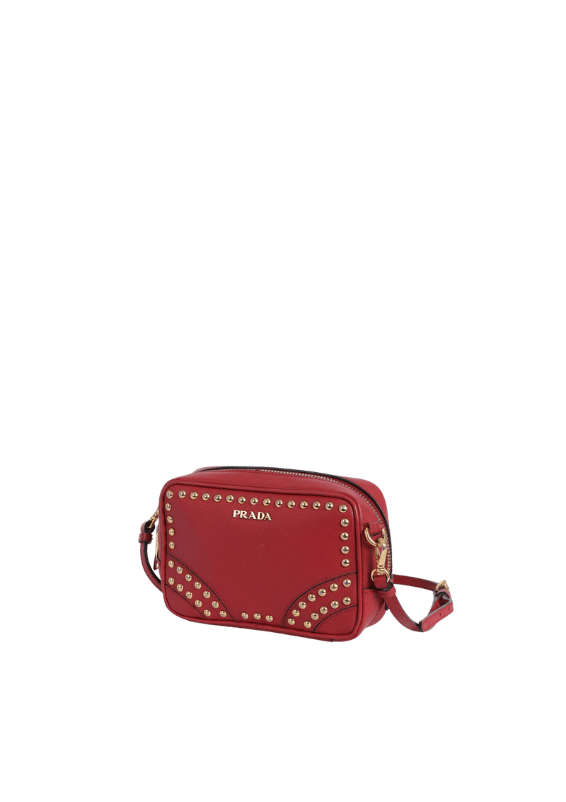 STUDDED SAFFIANO CAMERA BAG