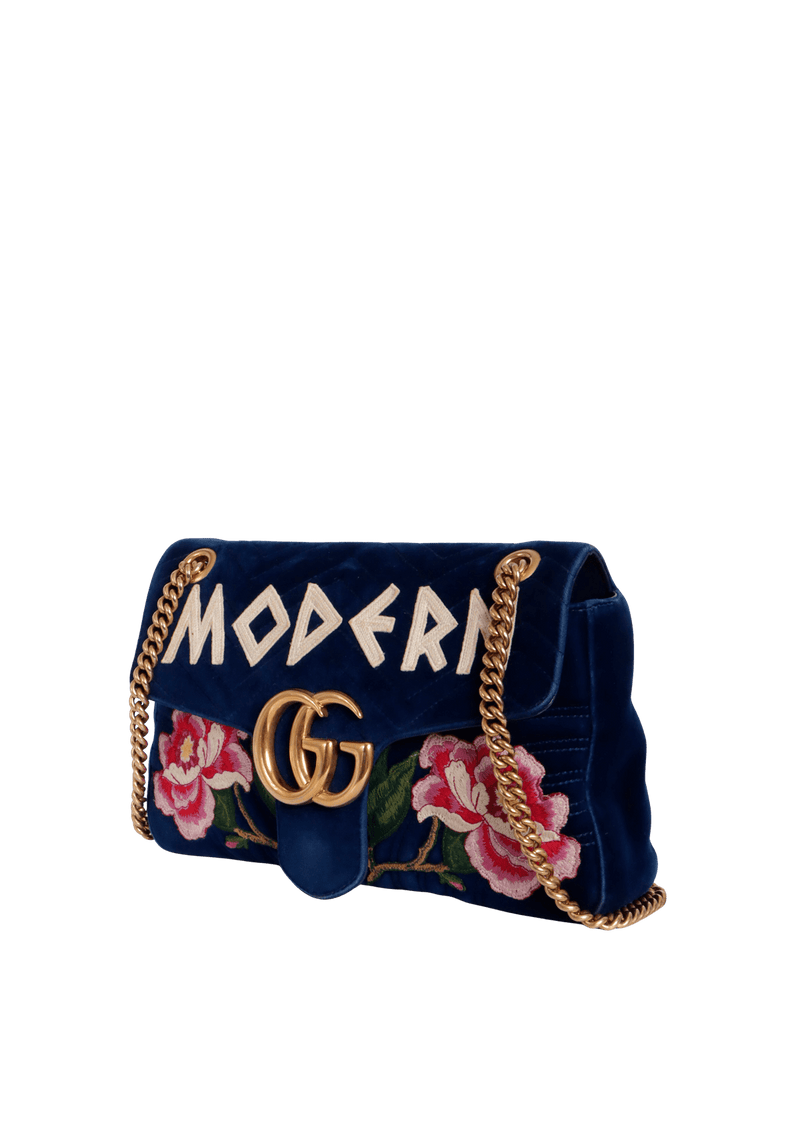 GG MARMONT EMBROIDERED VELVET MEDIUM BAG