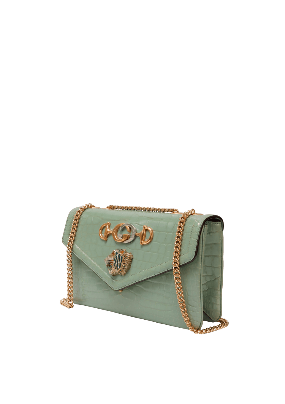 BOLSA GUCCI MEDIUM CROCODILE RAJAH SHOULDER BAG VERDE ORIGINAL