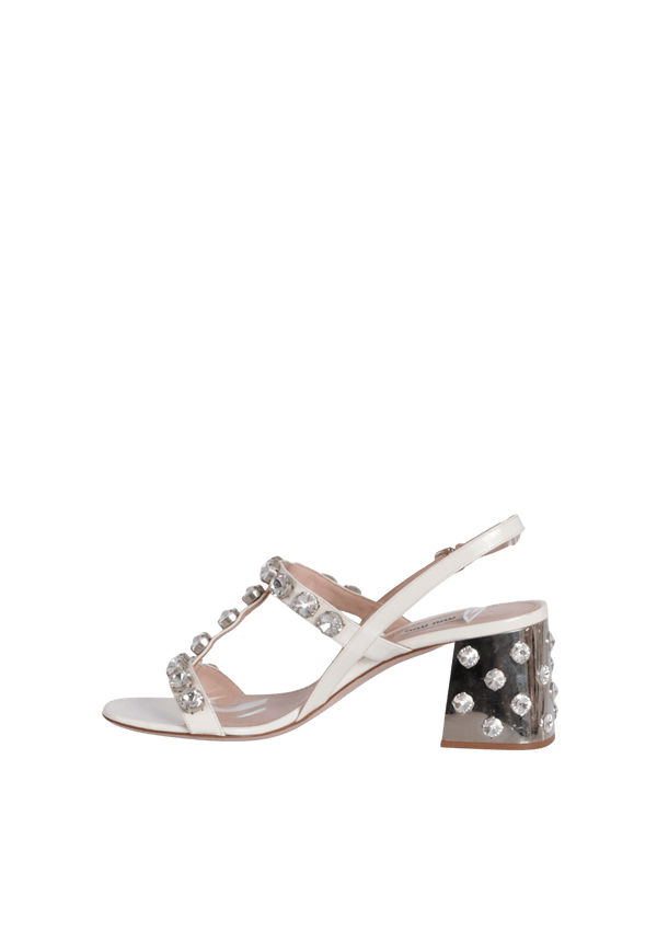 LEATHER CRYSTAL EMBELLISHMENTS SANDALS 40