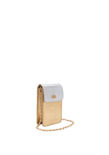 PHONE POUCH COM TAMPA EM COURO LIZARD PRATA NEW GOLD