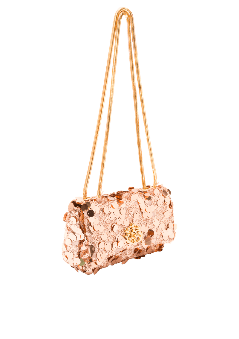 BOLSA KELLY EM PAÊTES OURO ROSA