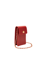 PHONE POUCH COM TAMPA EM COURO LIZARD VERMELHO