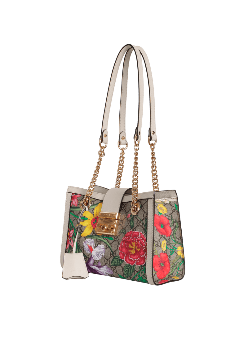 GG SUPREME SMALL PADLOCK FLORA BAG