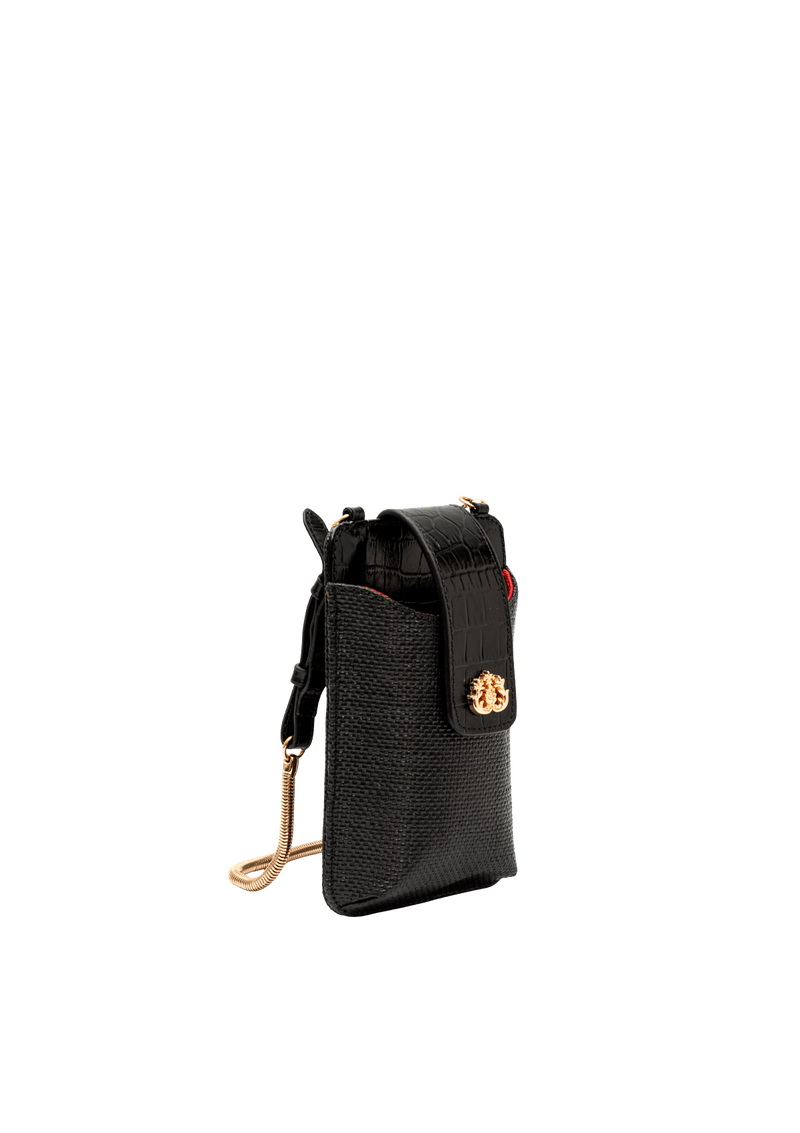 BOLSA PORTA CELULAR TIRACOLO EM PALHA PRETO