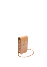 PHONE POUCH COM TAMPA EM COURO LIZARD OAT MILK