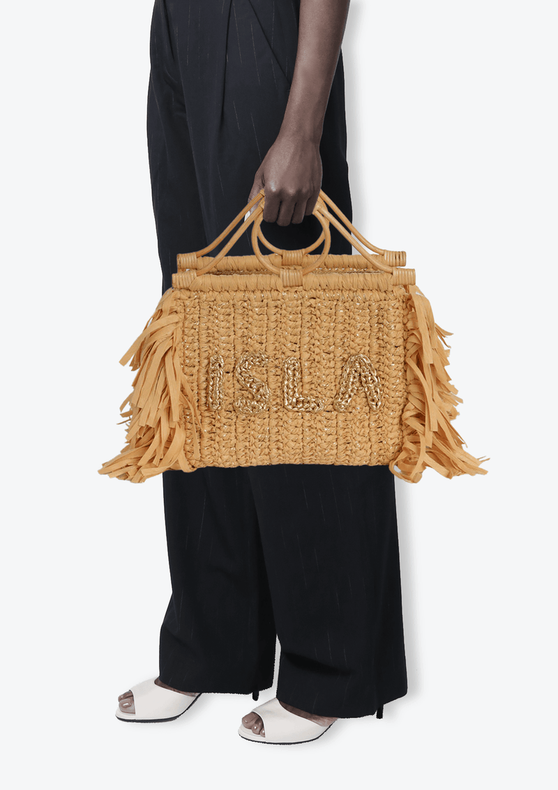 BOLSA TOTE COM ALÇA DE RATTAN