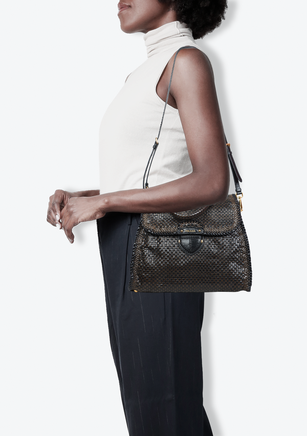WOVEN MADRAS TOP HANDLE BAG