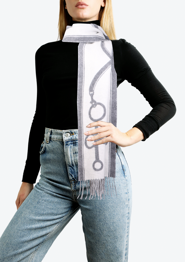 CASHMERE CASAQUE MORS MUFFLER IVOIRE GRIS SCARF