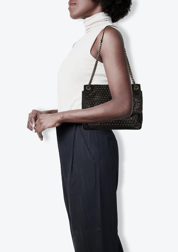 CROCODILE EMBOSSED STUDDED MEDIUM NIKI BAG
