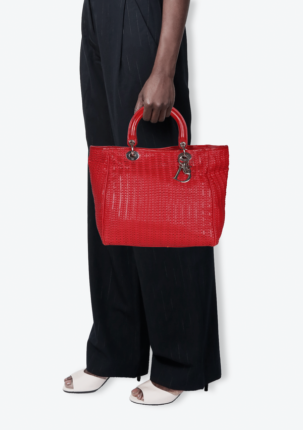 LADY DIOR WOVEN SOFT TOTE