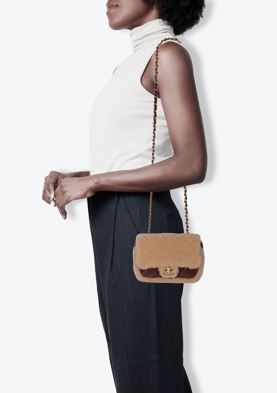 BOLSA CHANEL SHEARLING LAMBSKIN QUILTED MINI FURRY COCO FLAP
