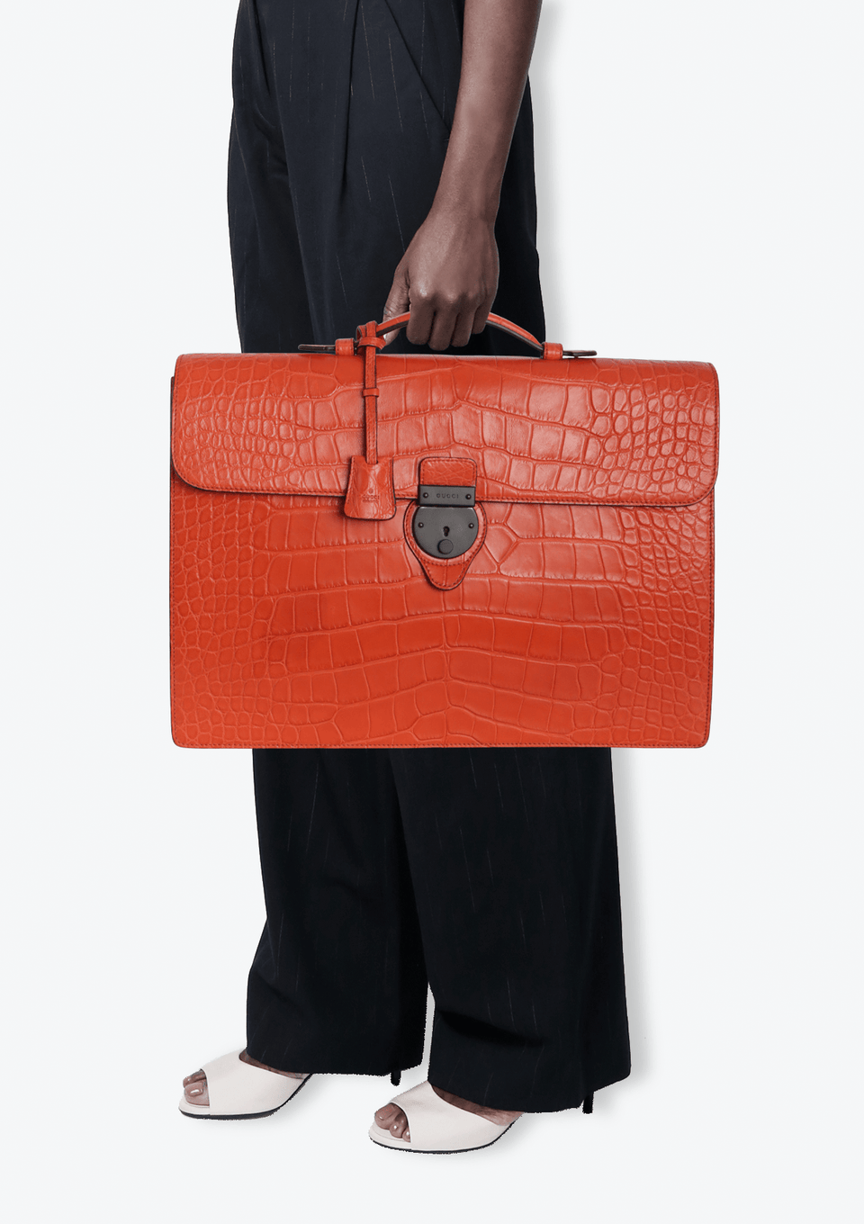 BOLSA GUCCI ALLIGATOR BUCKLE FLAP BRIEFCASE LARANJA ORIGINAL – Gringa