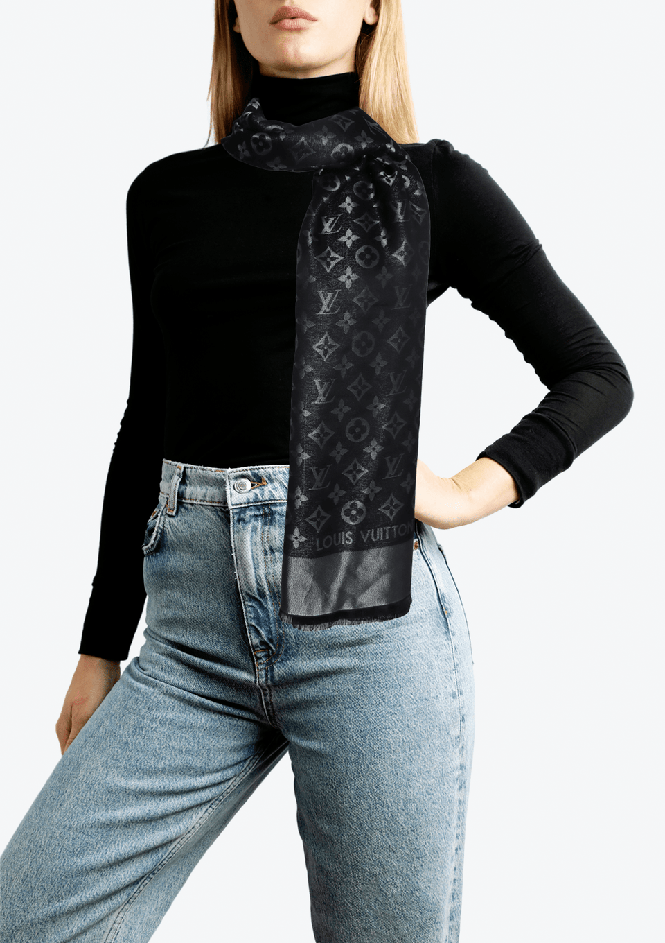 LENÇO LOUIS VUITTON MONOGRAM SCARF PRETO ORIGINAL – Gringa