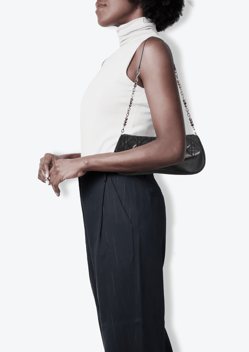 PERFORATED CANNAGE AND DENIM SHOULDER BAG