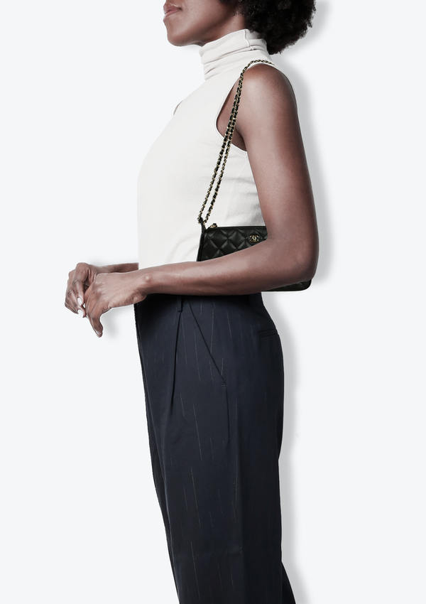 CAVIAR QUILTED CLUTCH WITH CHAIN
