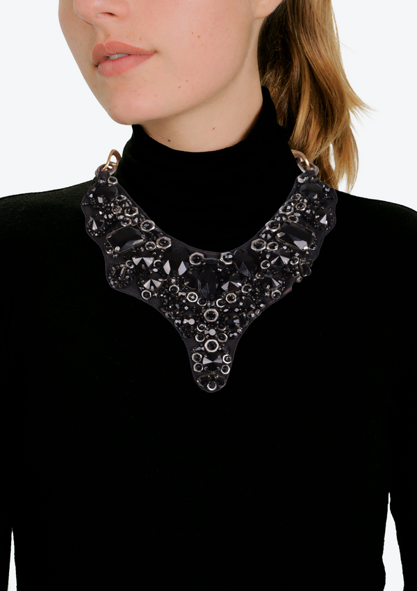 CRYSTAL & FABRIC EMEBLLISHED BIB NECKLACE