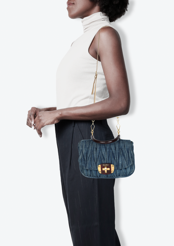 DENIM MATELASSE TOP HANDLE BAG