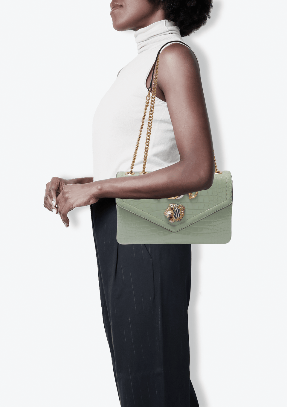 Gチャン BOLSA GUCCI MEDIUM CROCODILE RAJAH SHOULDER BAG VERDE ORIGINAL