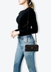 RE-NYLON AND BRUSHED LEATHER WALLET ON STRAP