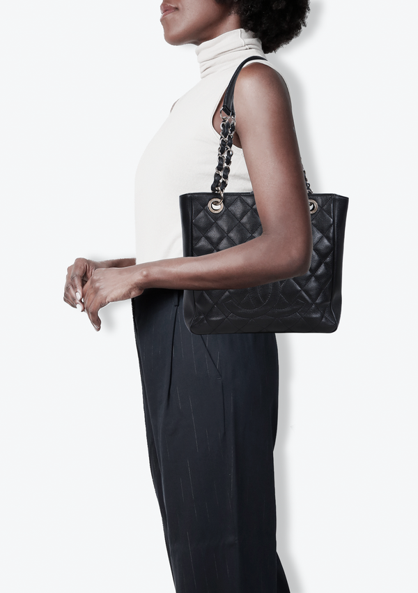 PETITE TIMELESS SHOPPING TOTE CAVIAR