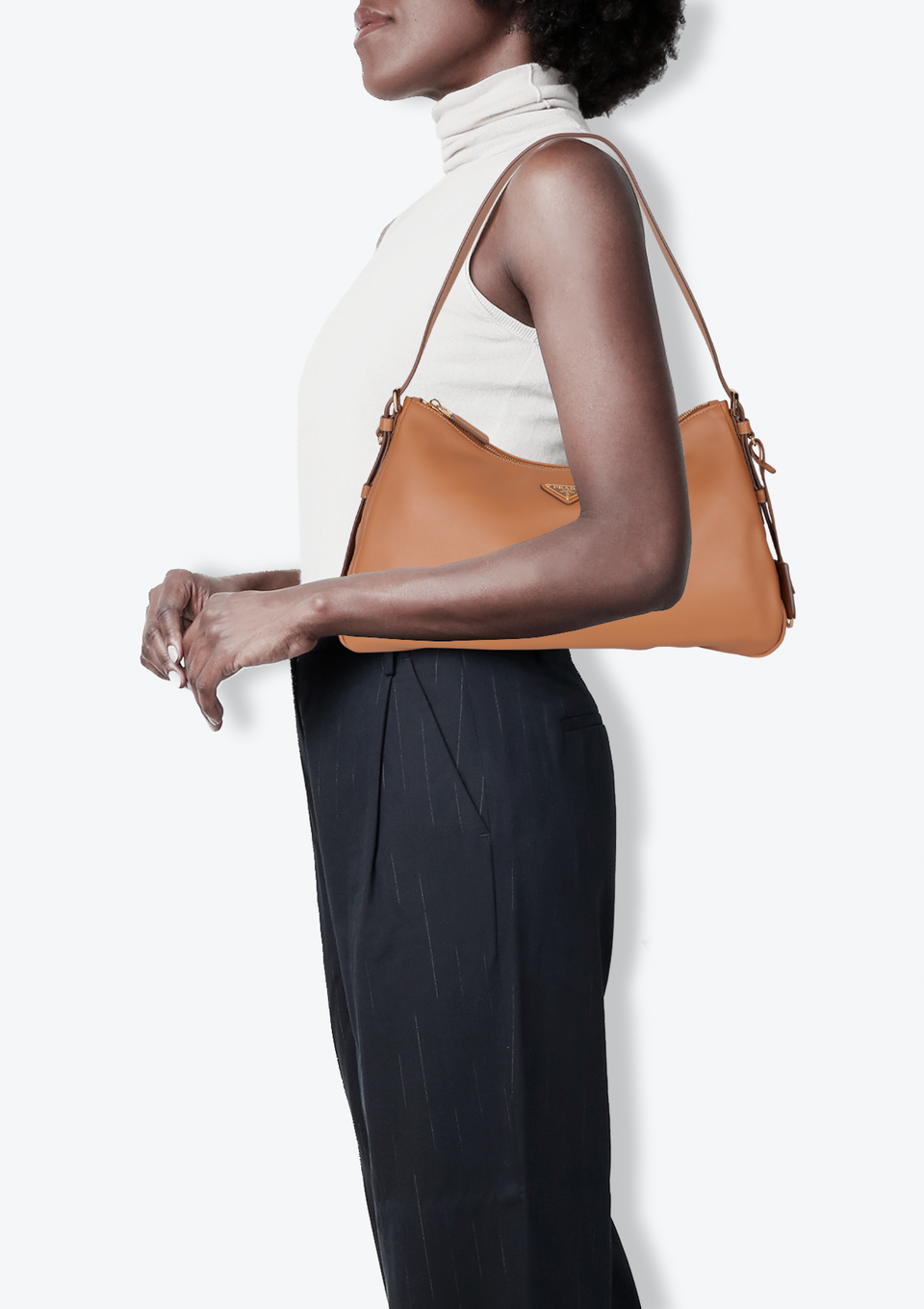 BOLSA PRADA LARGE LEATHER AIMÉE SHOULDER BAG MARROM ORIGINAL – Gringa