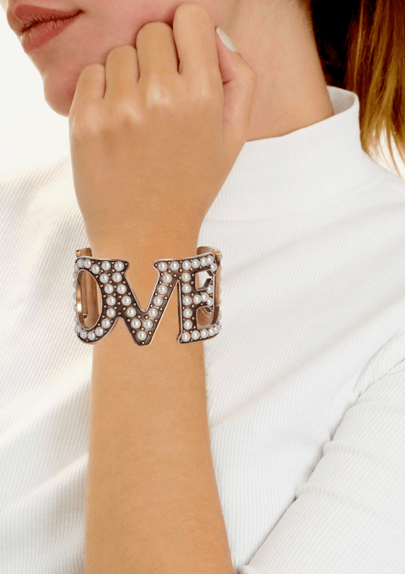 FAUX PEARL LOVED CUFF BRACELET